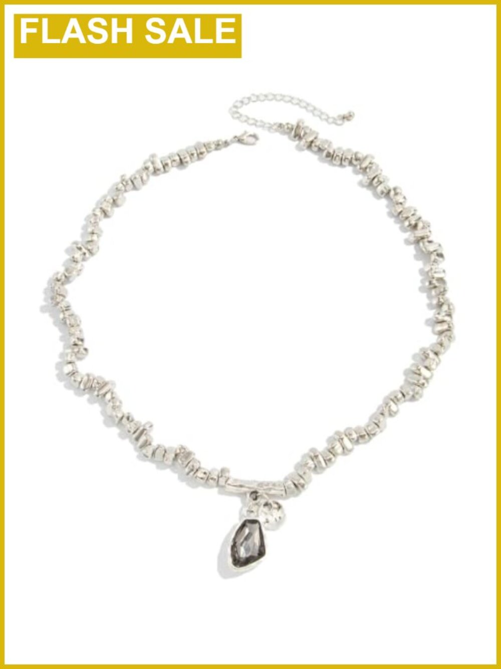 Silver Beaded Choker Necklace Acrylic Crystal Drop Adjustable